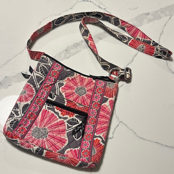 Vera Bradley Handbags - Vera Bradley Pink and Gray Floral Crossbody Bag